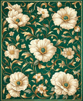 Elegant Emerald Floral Scroll Design Rug