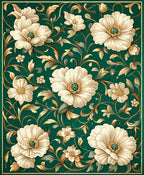 Elegant Emerald Floral Scroll Design Rug