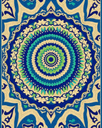 Vibrant Blue Green Mandala Floral Rug
