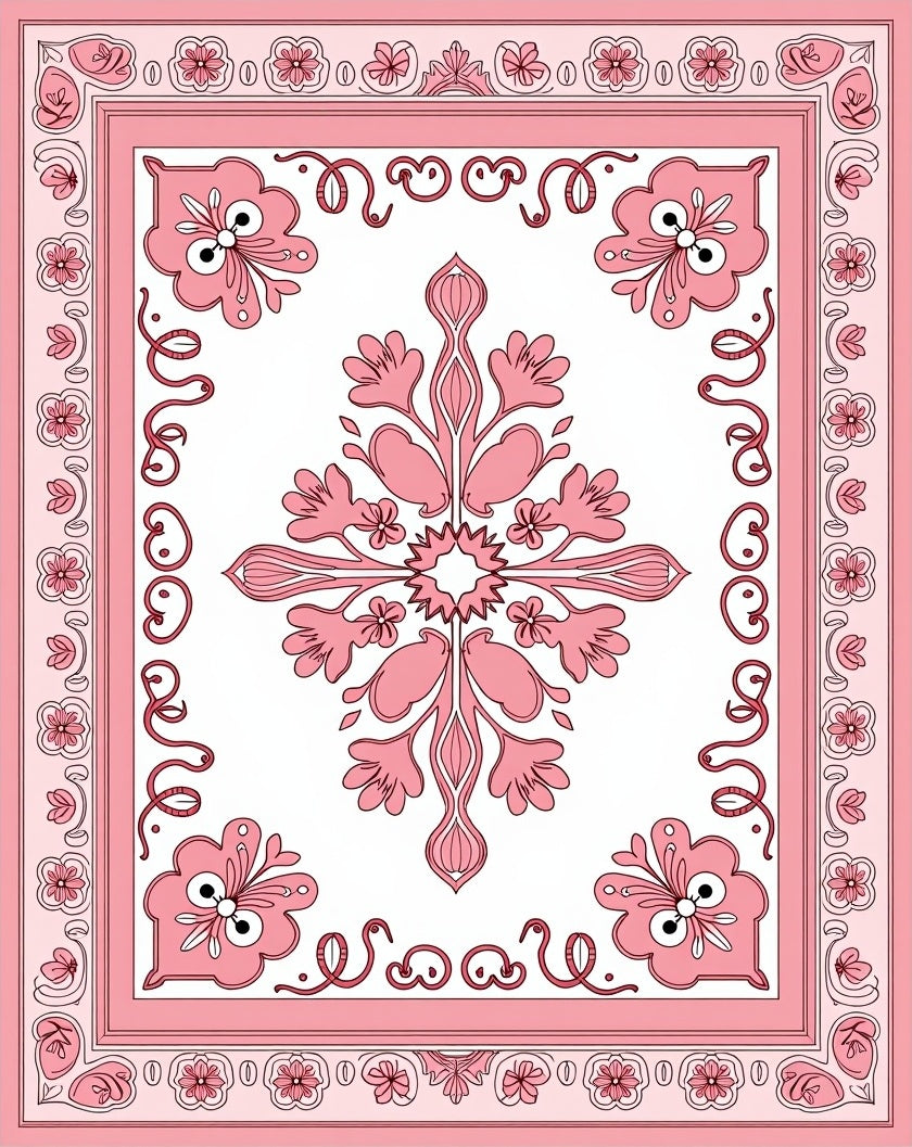 Pink Floral Symmetry Decorative Rug