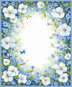 Delicate White Blue Floral Butterfly Print Rug