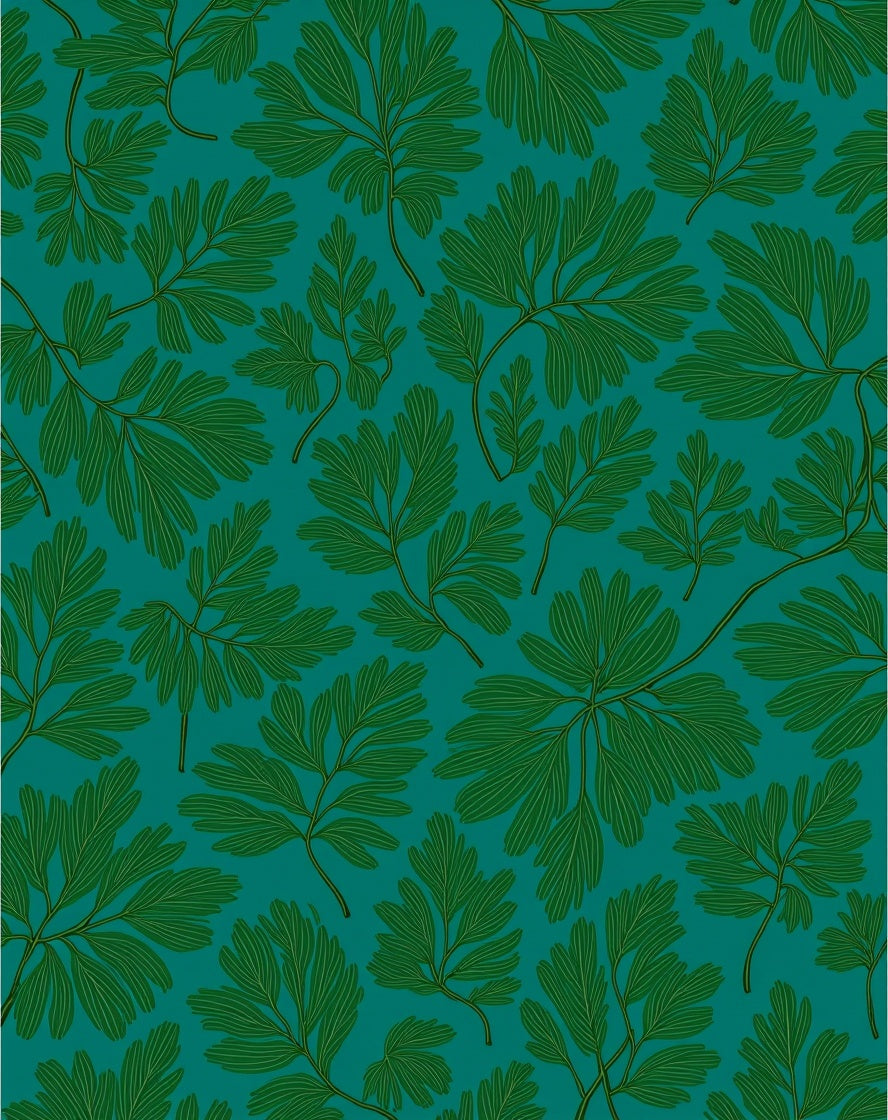 Deep Teal Fern Leaf Pattern Rug