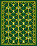 Emerald Green Golden Lattice Starburst Rug