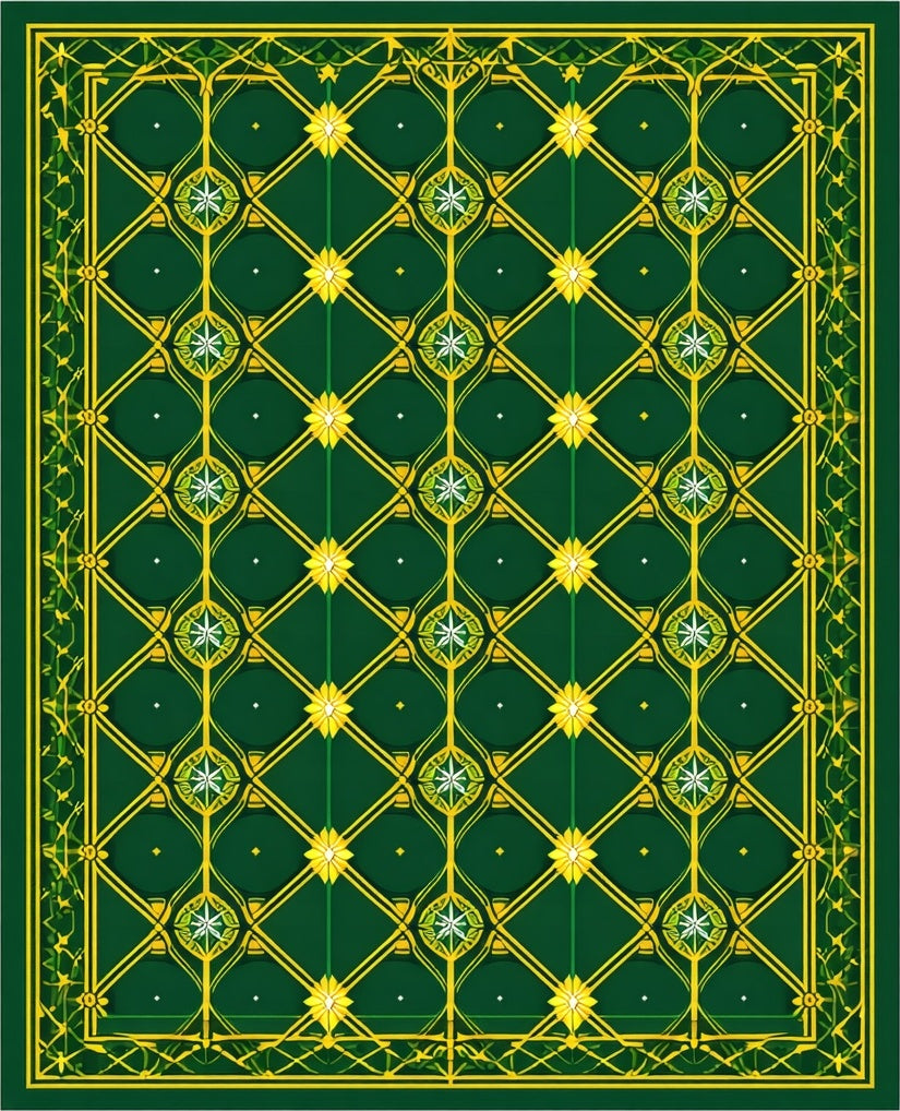 Emerald Green Golden Lattice Starburst Rug