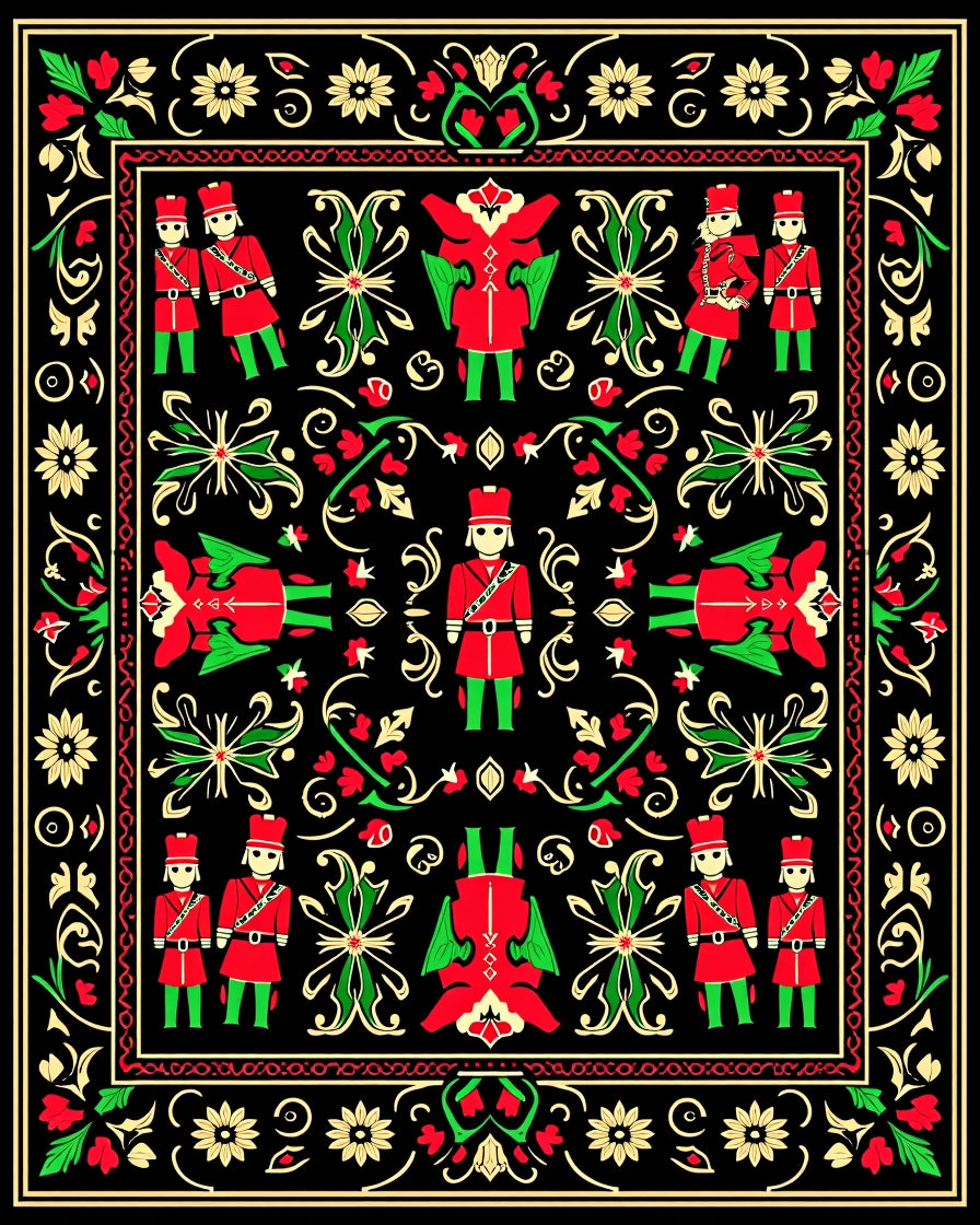 Red Green Soldier Floral Border Rug