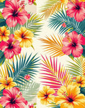 Tropical Hibiscus and Palm Leaf Pattern Rug
