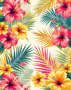 Tropical Hibiscus and Palm Leaf Pattern Rug