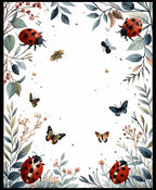 Whimsical Ladybug Butterfly Floral Arrangement Rug