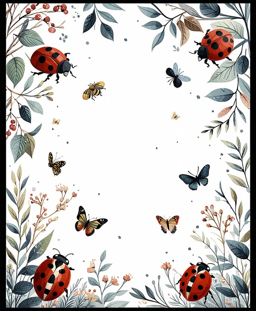 Whimsical Ladybug Butterfly Floral Arrangement Rug
