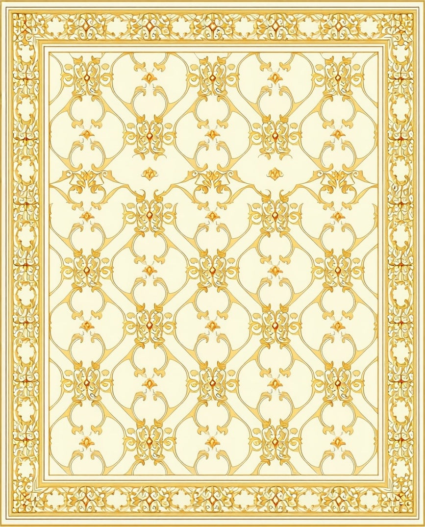 Ornate Lattice Floral Cream Gold Rug