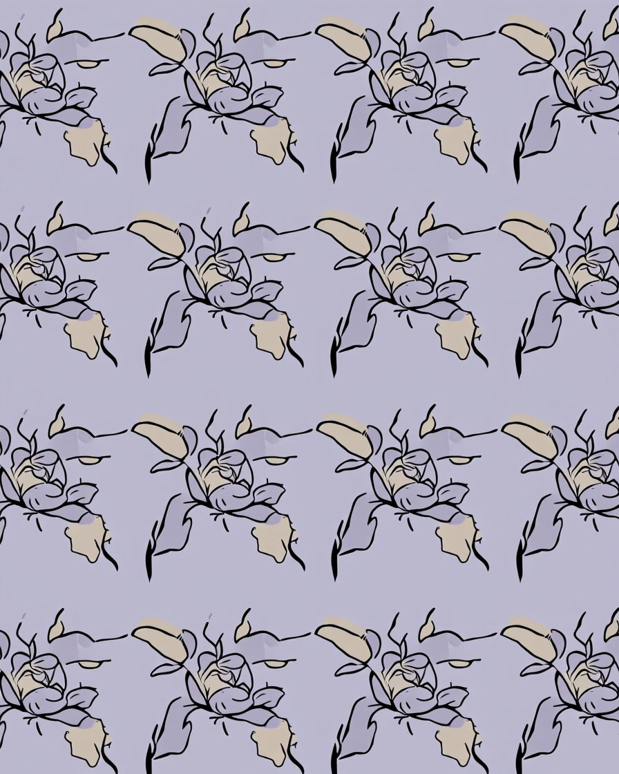 Floral Sketch Patterned Light Lavender Rug