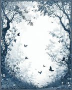 Misty Forest Birds Silhouette Design Rug