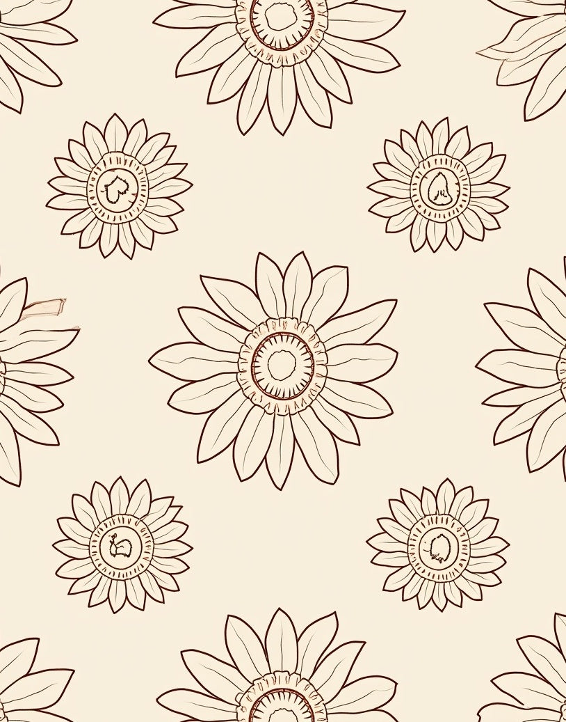 Floral Outline Retro Sunflowers Pattern Rug
