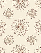 Floral Outline Retro Sunflowers Pattern Rug