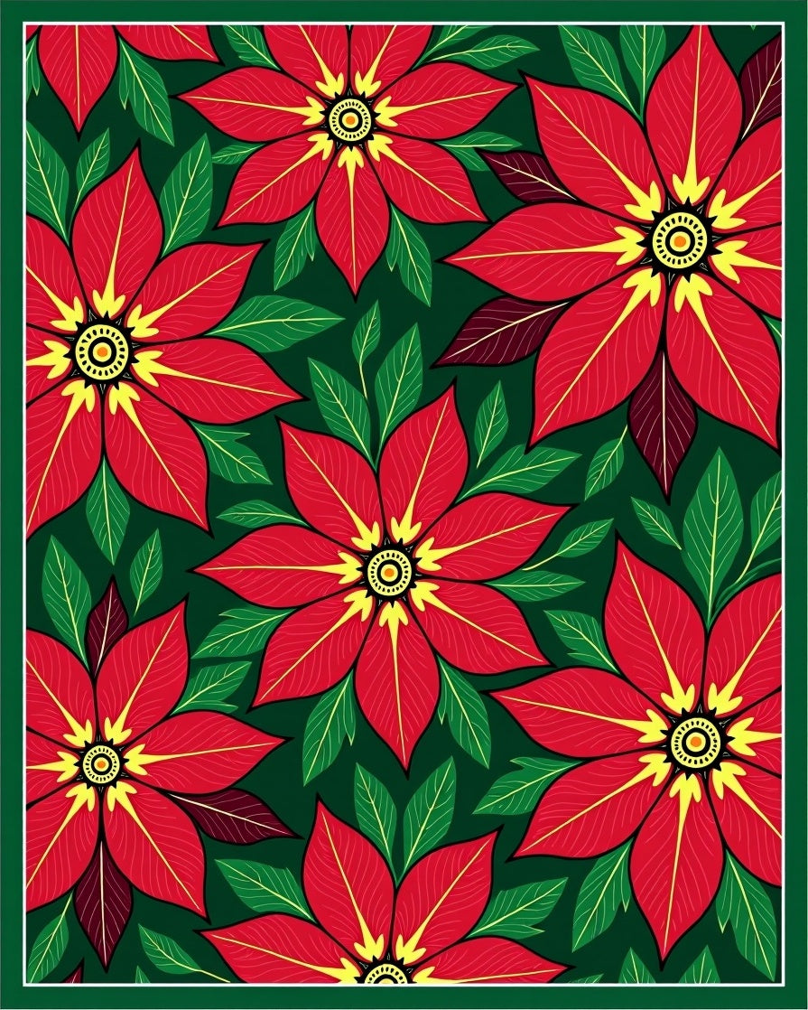 Bold Red Floral Christmas Poinsettias Rug