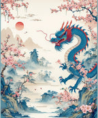 Dragon cherry blossom landscape art Rug