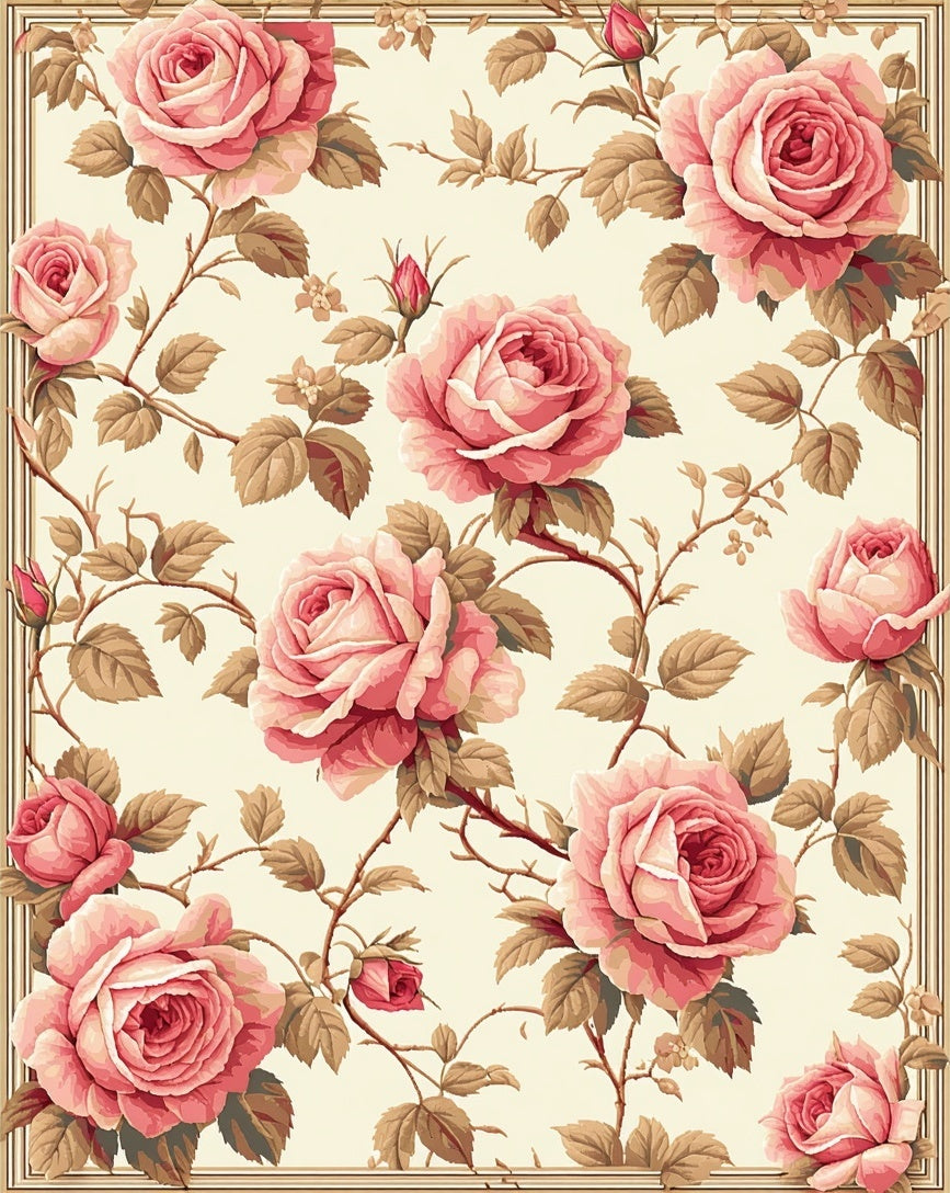 Vintage Rose Garden Botanical Design Rug