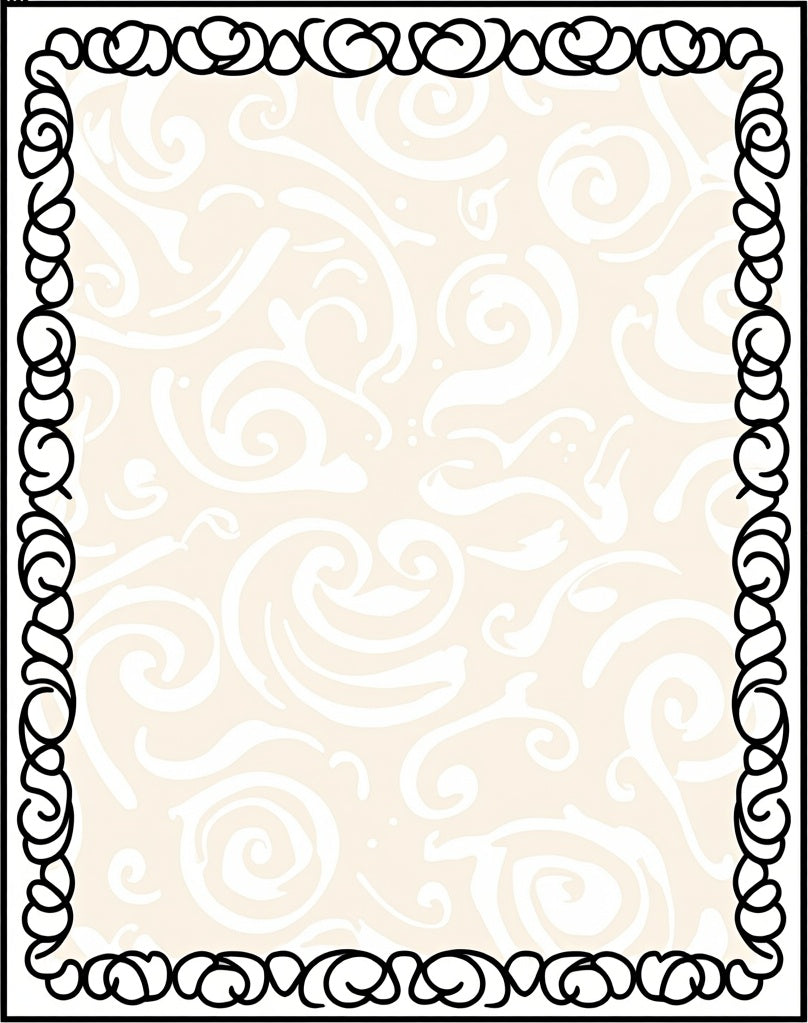Cream Swirl Vine Patterned Border Rug