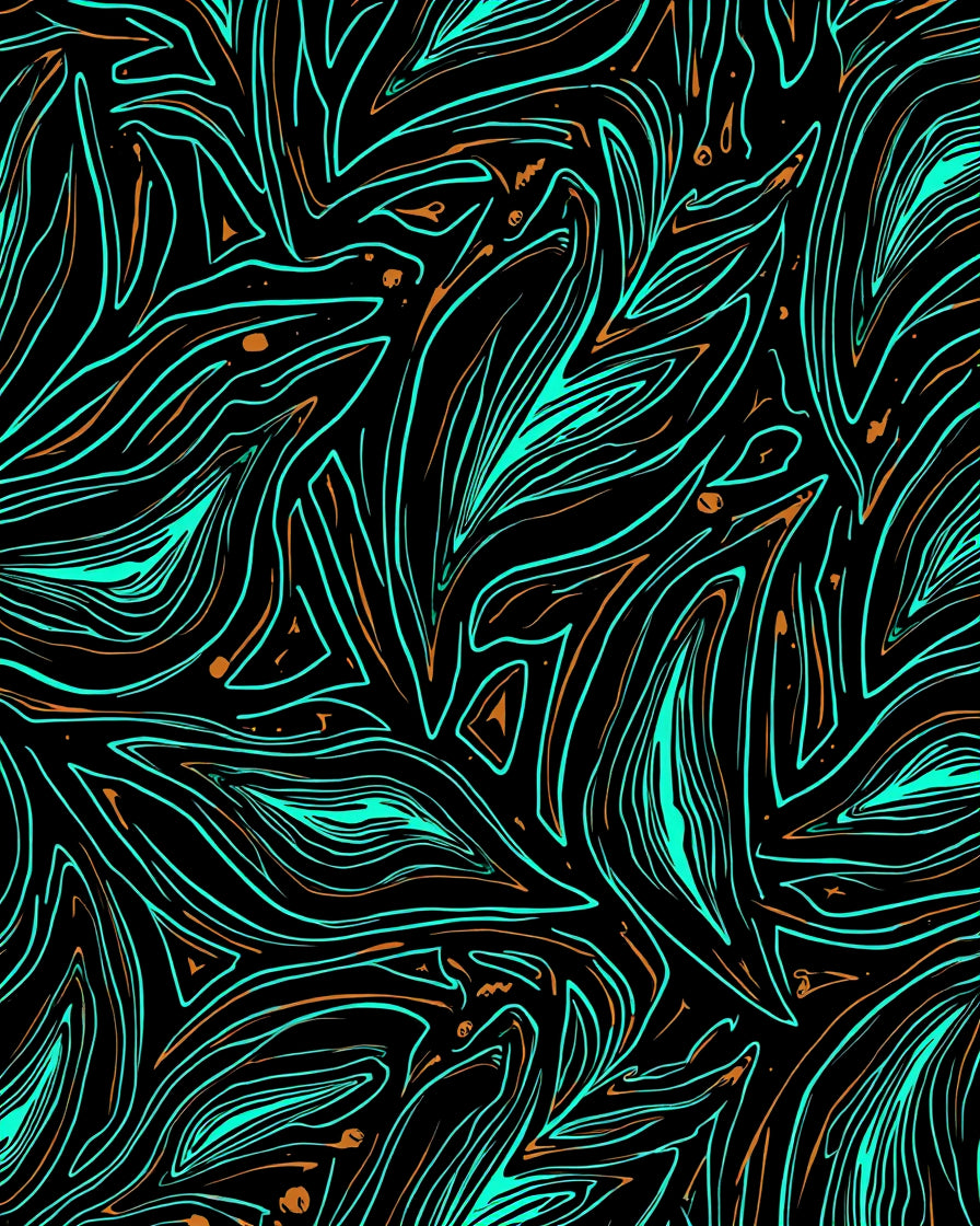 Abstract Wavy Teal Copper Strokes Rug
