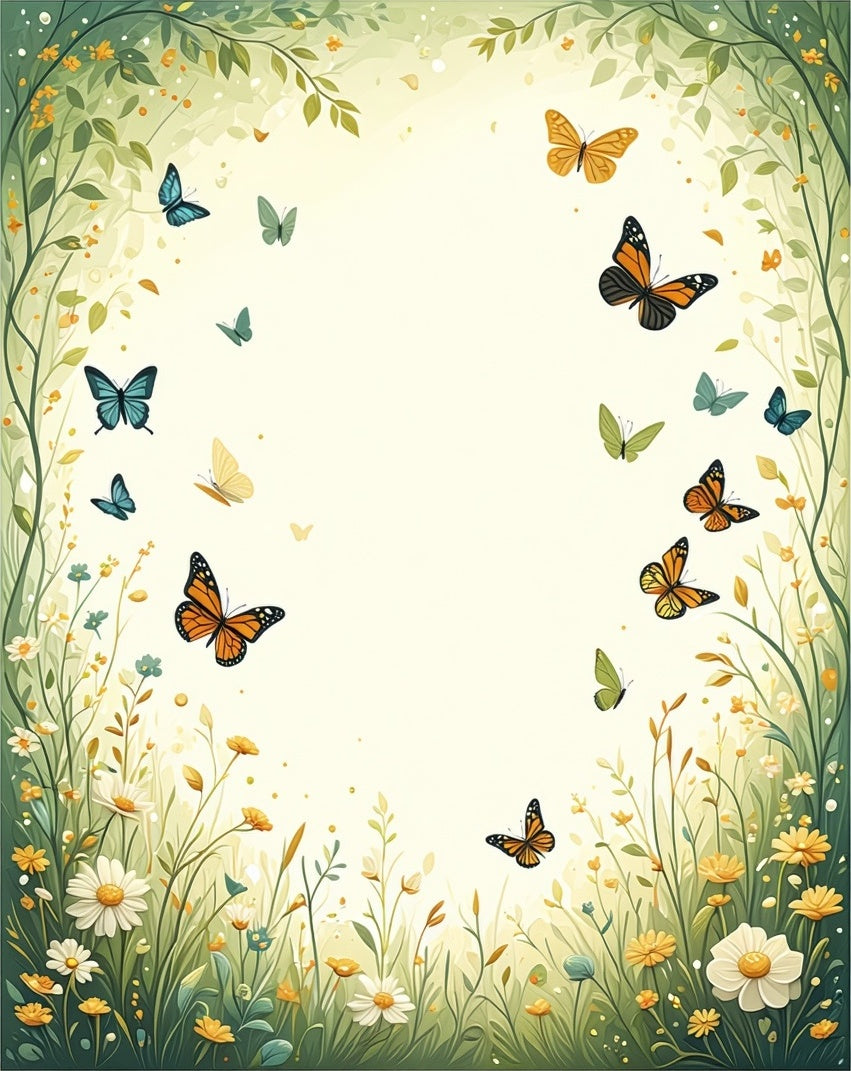 Whimsical Butterflies Floral Meadow Design Rug