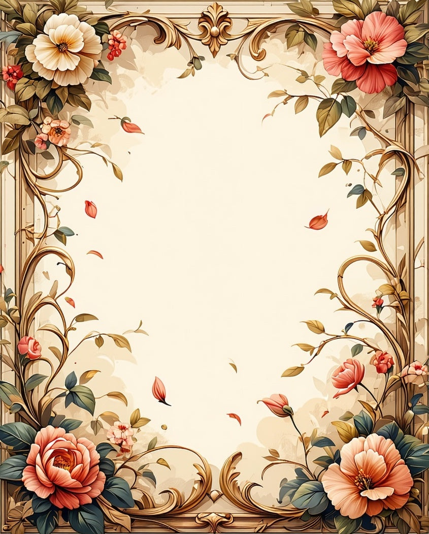 Vintage Floral Scrollwork Botanical Design Rug
