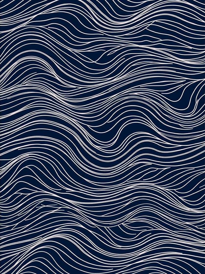 Dark Blue White Wavy Line Pattern Rug