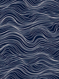 Dark Blue White Wavy Line Pattern Rug