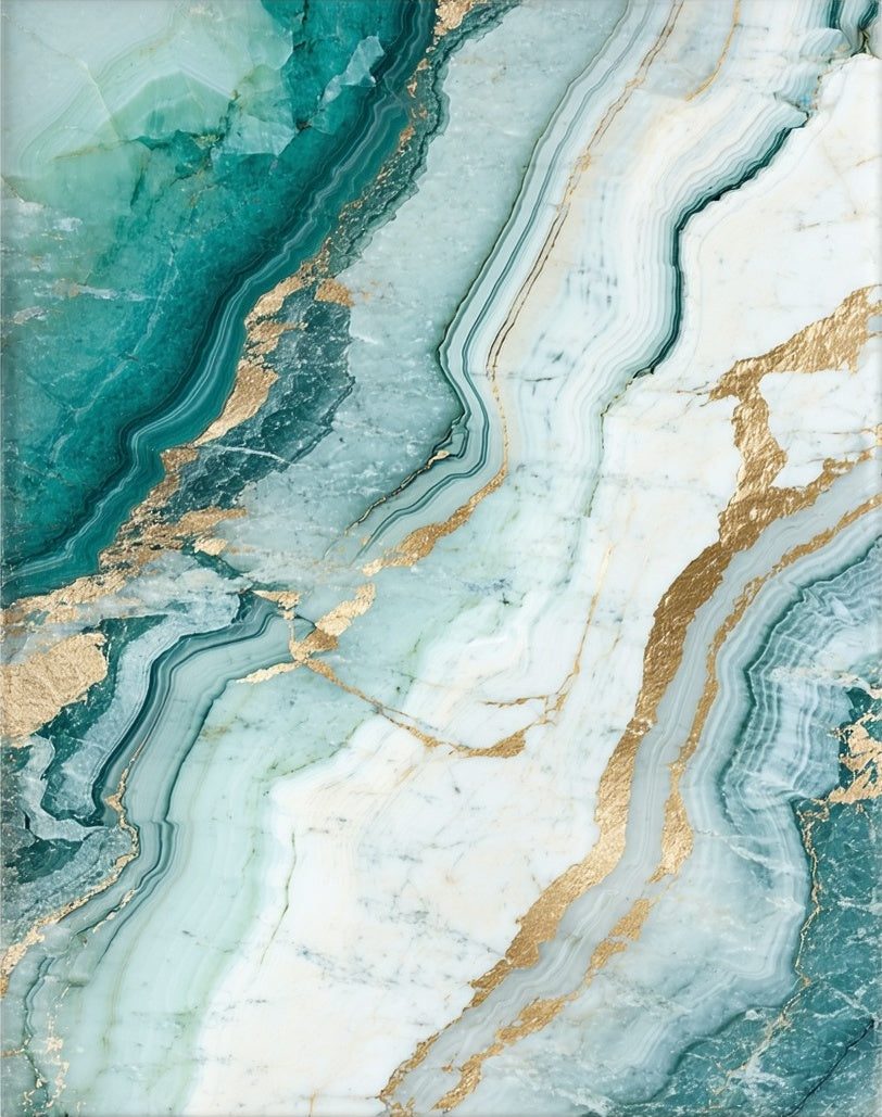 Abstract Teal Gold Veins Rug