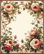 Romantic Floral Scrollwork Rose Design Rug