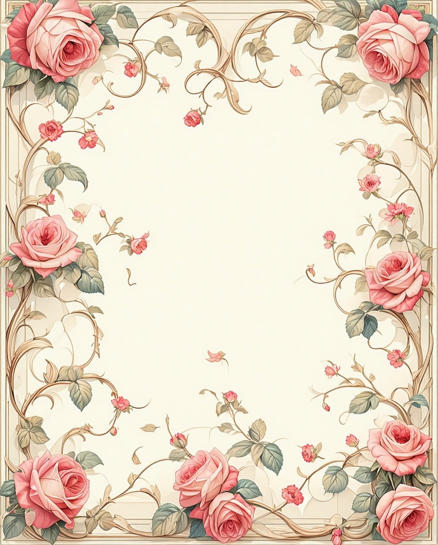 Charming Pink Roses Floral Vines Rug