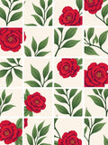 Red Rose Green Leaf Grid Design Rug