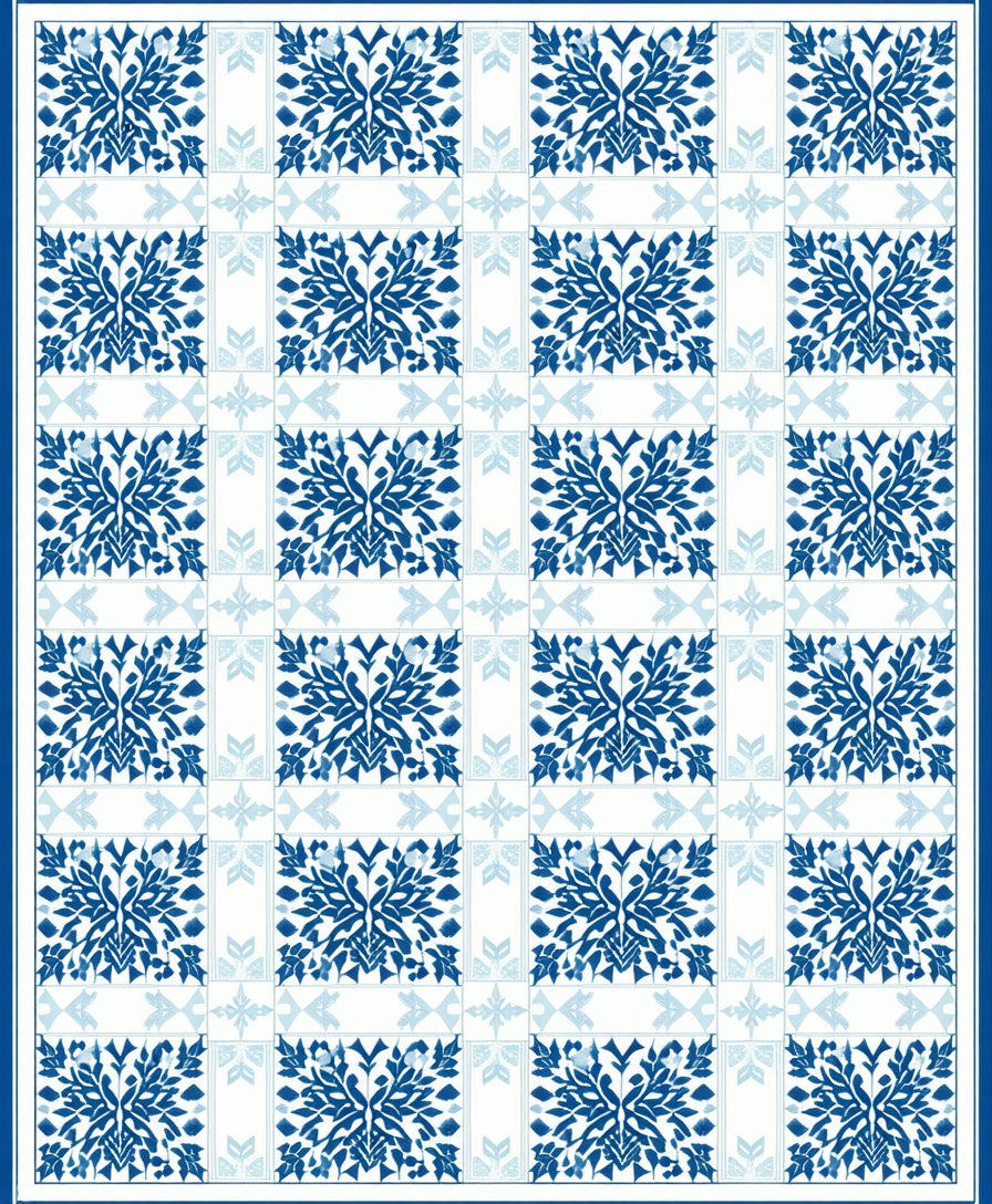 Classic Blue And White Floral Pattern Rug