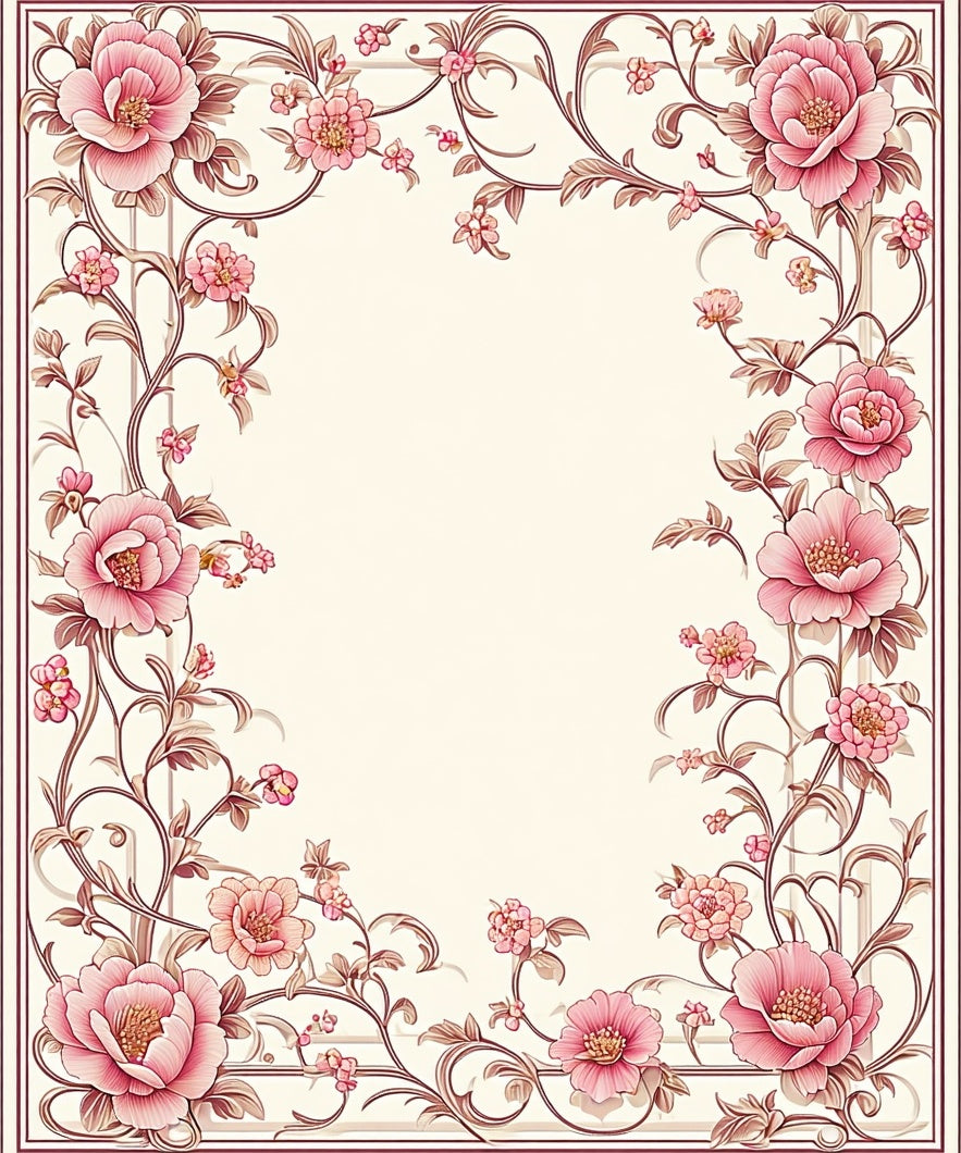Elegant Pink Floral Vine Pattern Rug