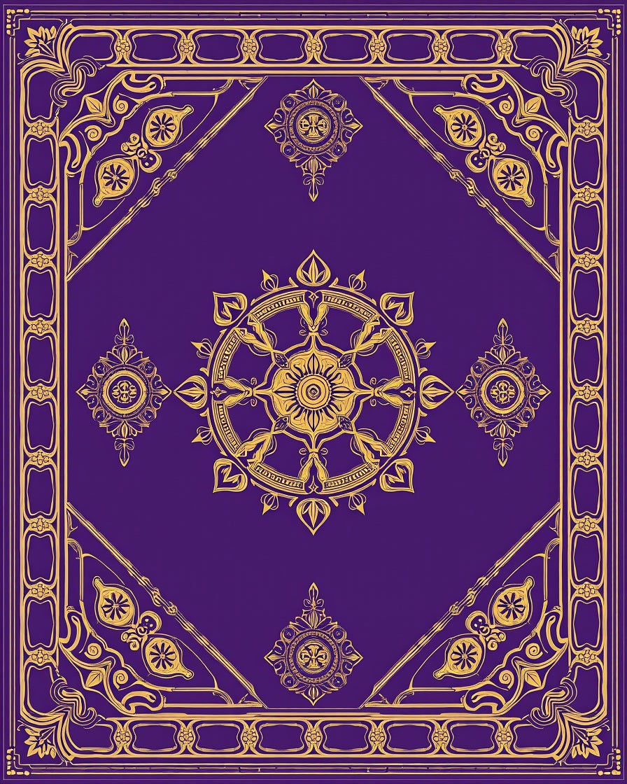 Ornate Gold Purple Mandala Rug