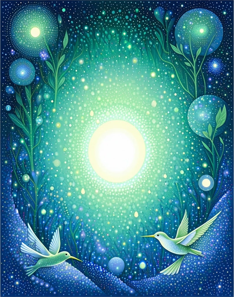 Dreamy Starry Night Hummingbirds Rug