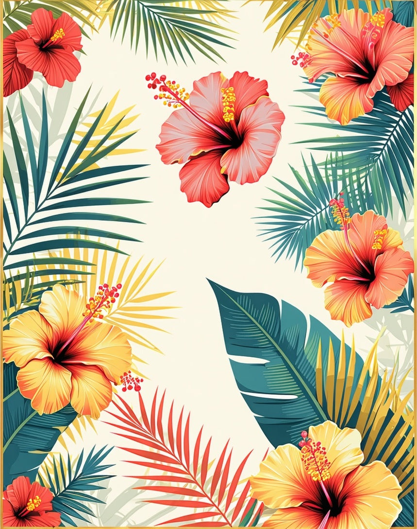 Tropical Hibiscus Floral Pattern Rug