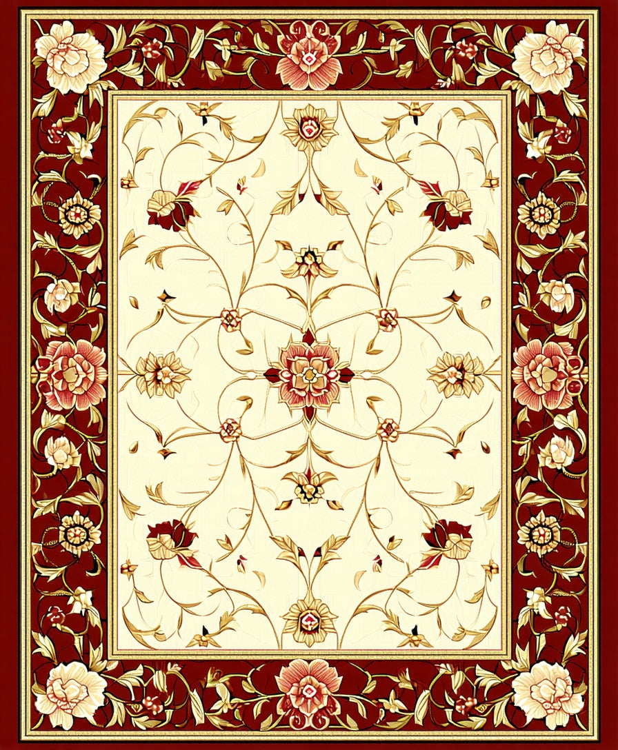 Elaborate Floral Vine Ivory Rug