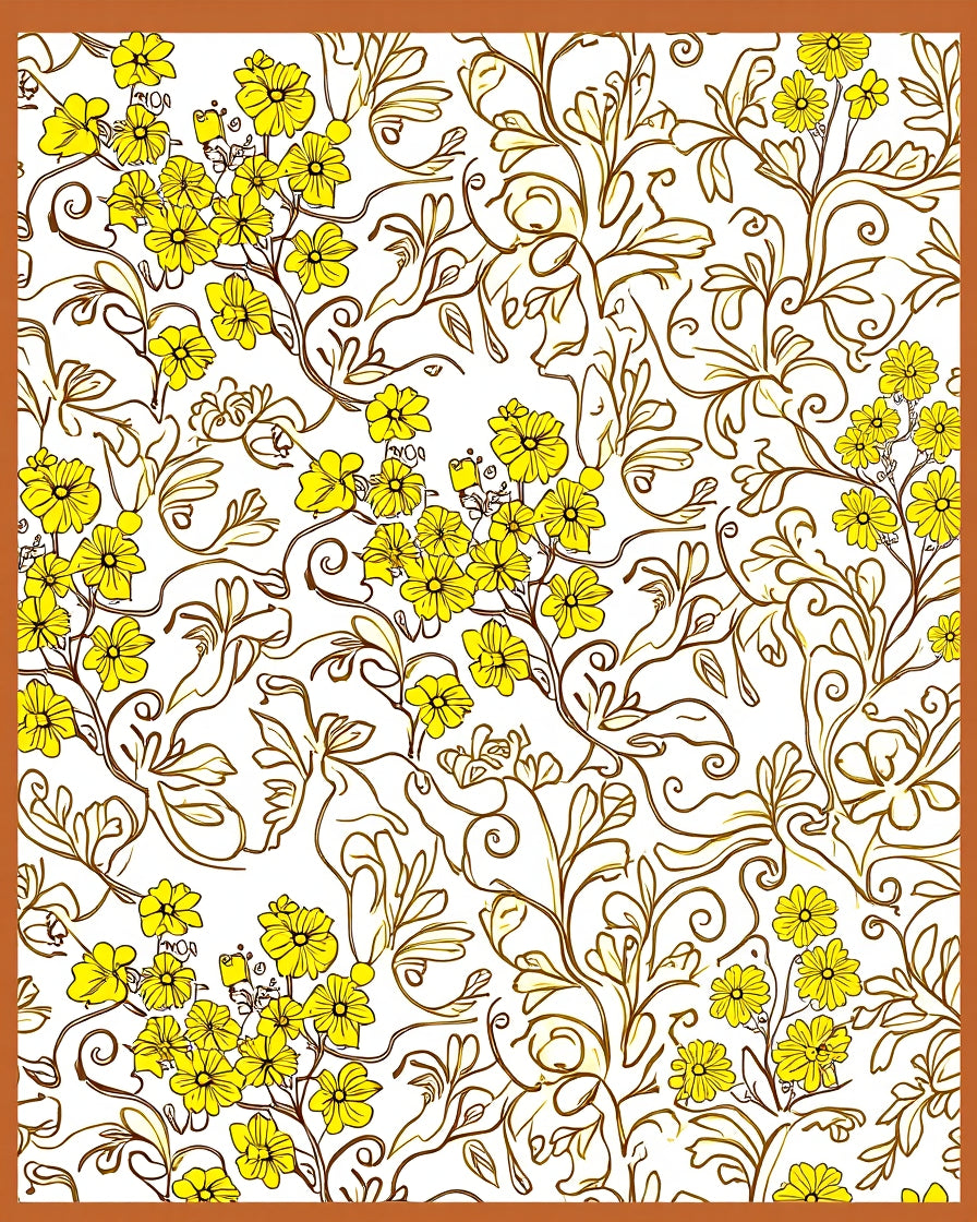 Yellow Floral Swirl Pattern Rug