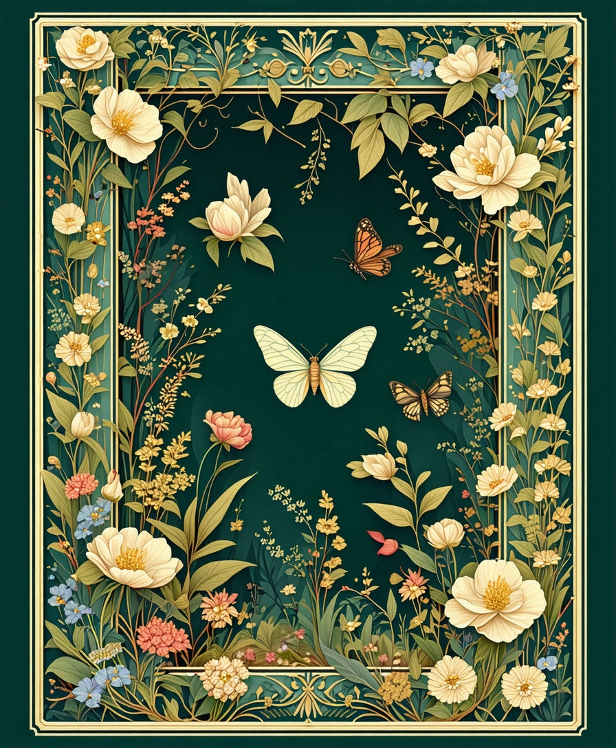 Gilded Floral Butterfly Garden Rug