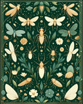 Green Insect Botanical Floral Design Rug