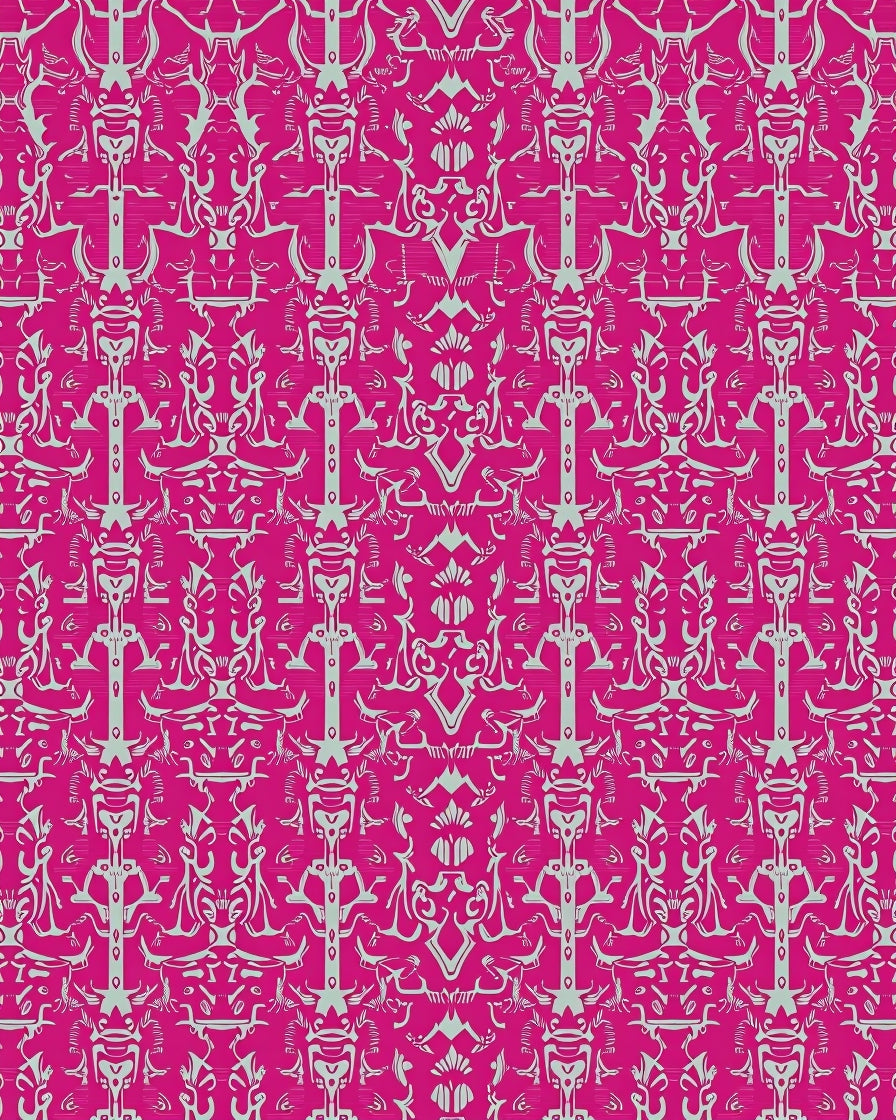 Vibrant Pink Ornamental Scrollwork Rug