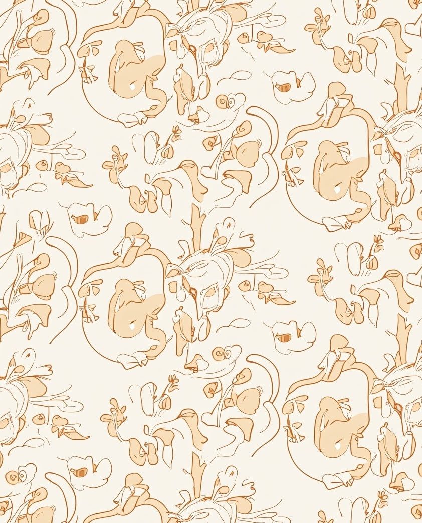Whimsical Floral Sketch Pattern Rug