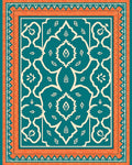 Teal Orange Floral Intricate Pattern Rug