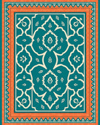 Teal Orange Floral Intricate Pattern Rug