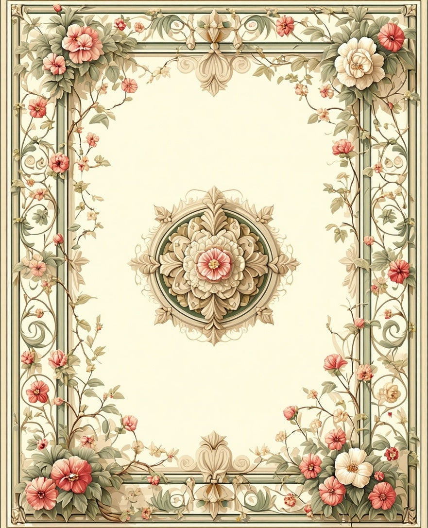 Vintage Floral Scroll Motif Rug