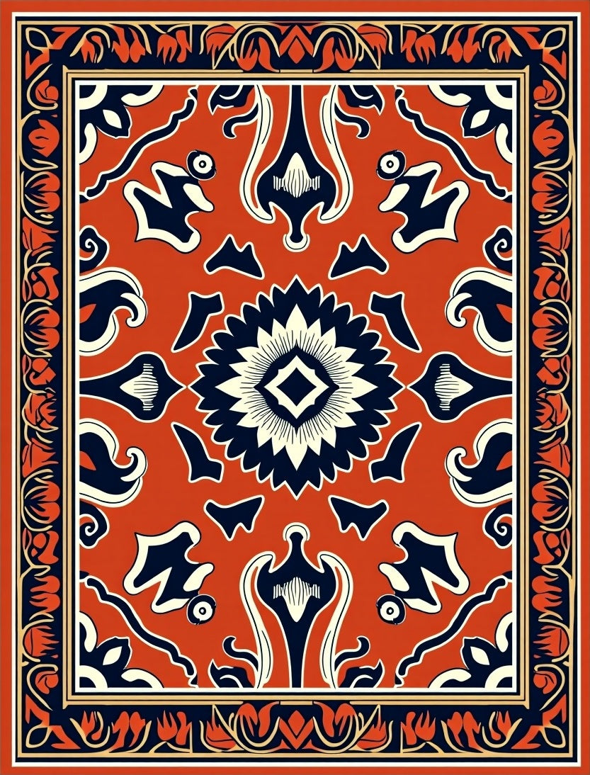 Rich Orange Floral Motif Design Rug