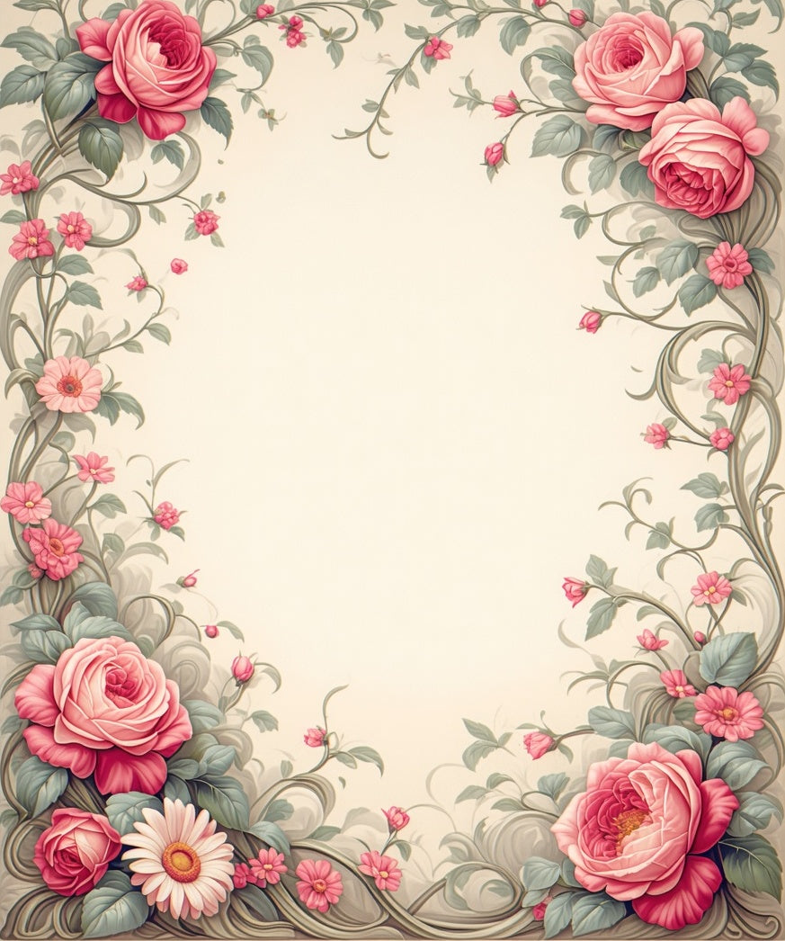 Pink Roses Floral Vine Pattern Rug