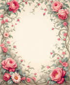 Pink Roses Floral Vine Pattern Rug