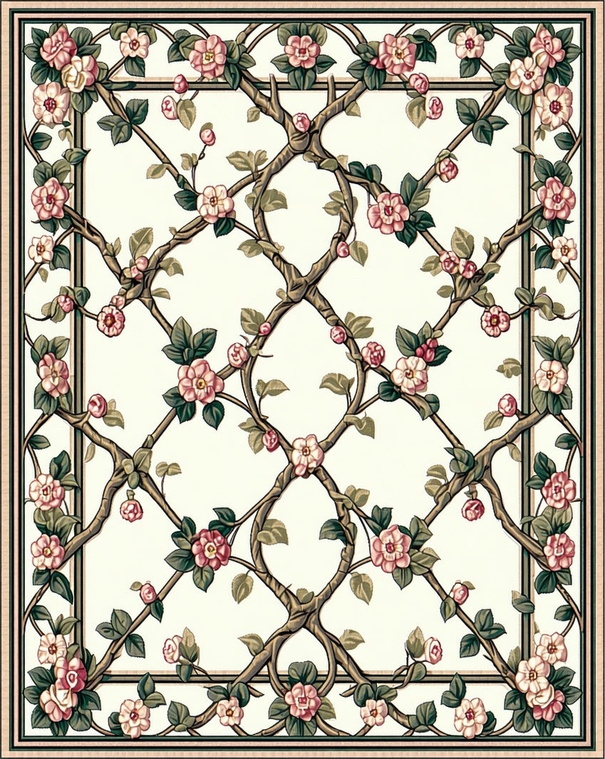 Floral Trellis Beige Pattern Design Rug
