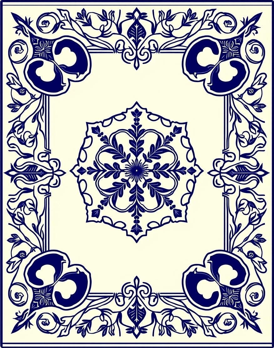 Blue Floral Medallion Border Design Rug